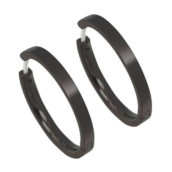 24mm black pure titanium hoop earrings, 100% Hypoallergenic, Sensitive ear