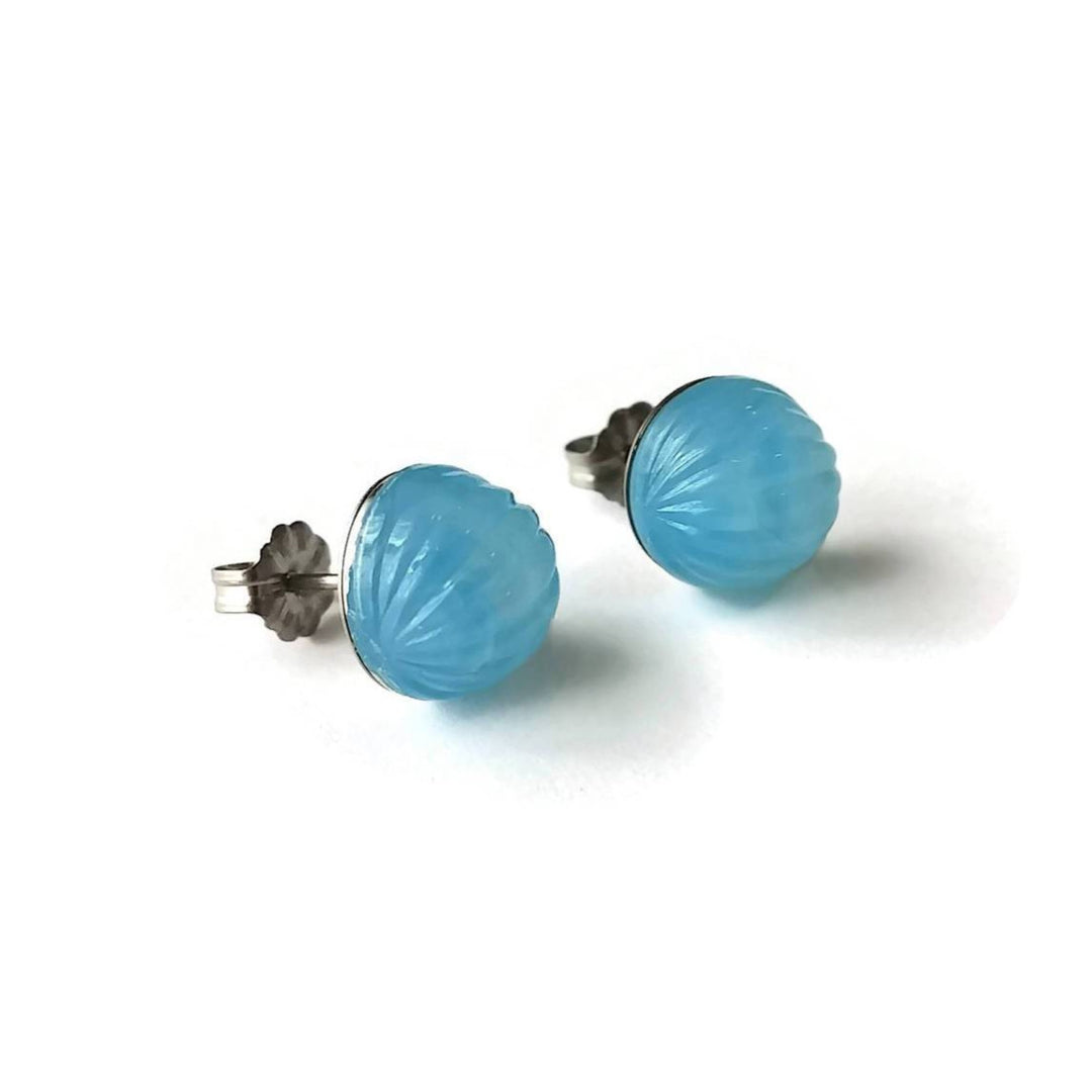Baby blue stud earrings - Hypoallergenic pure titanium and acrylic