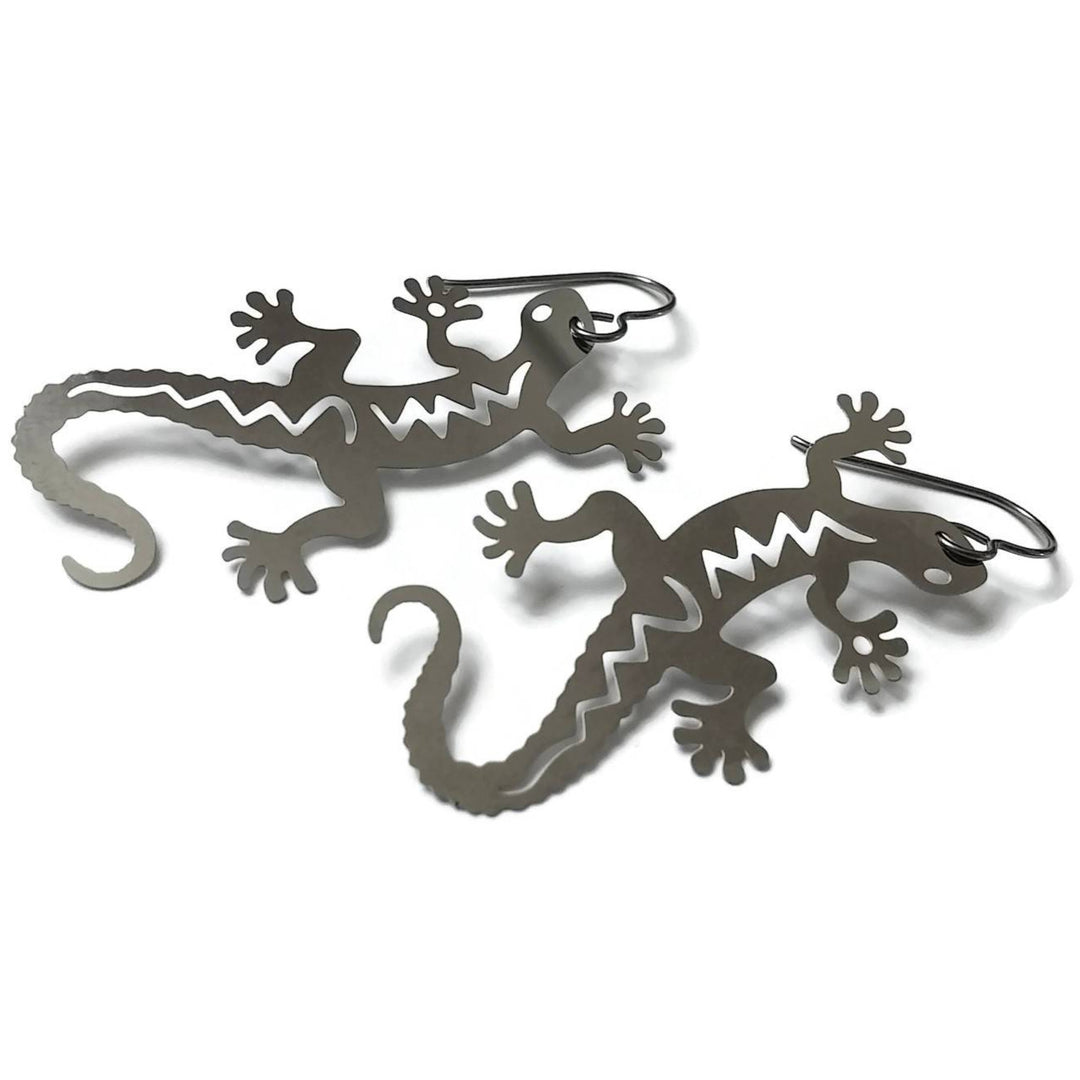 Silver Gecko dangle earrings - Pure titanium and stainless steel