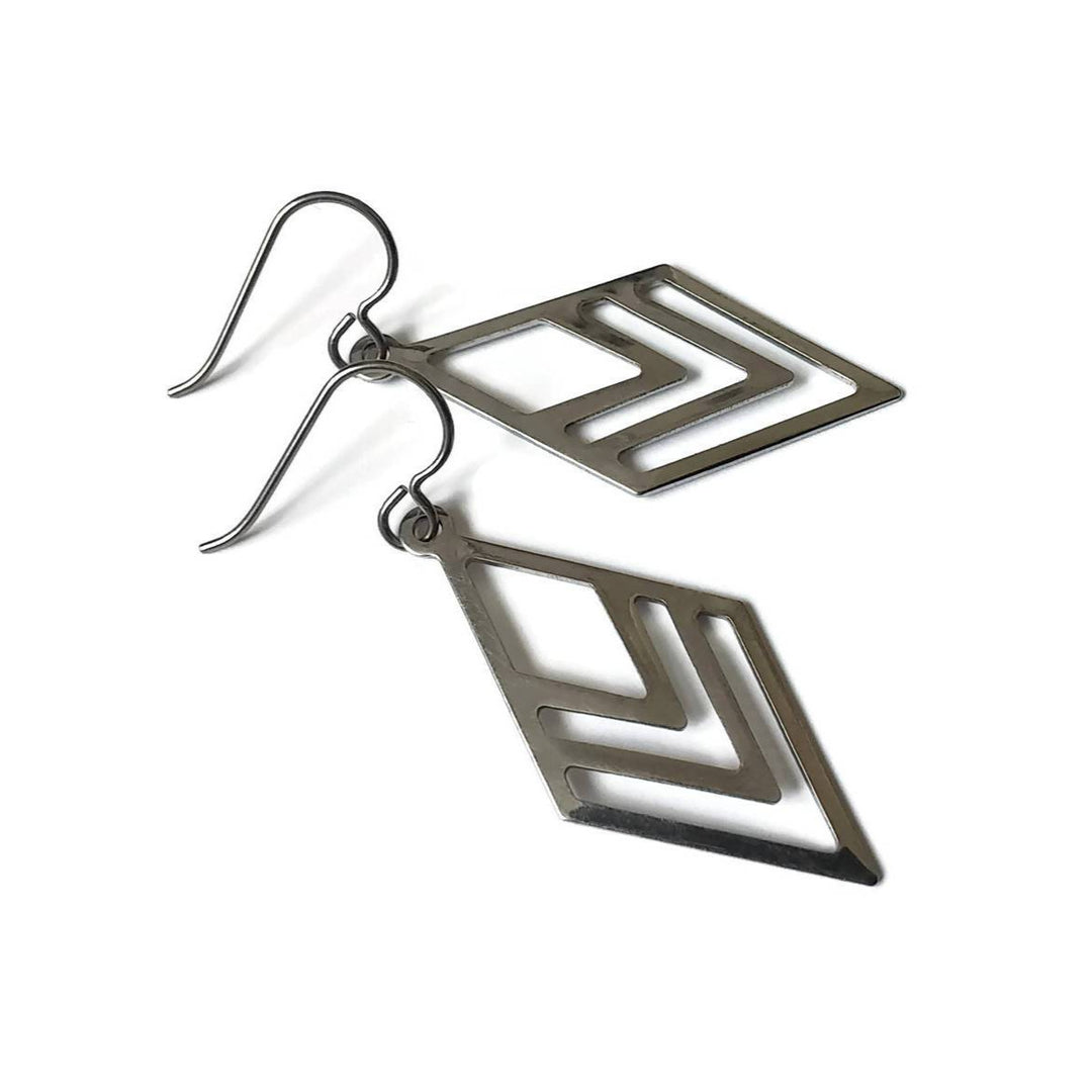 Geometric losange dangle earrings - Pure titanium and stainless steel