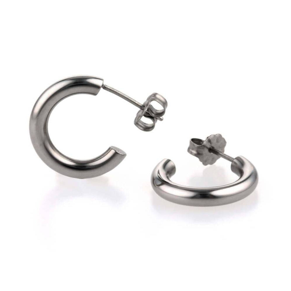 Small round hoop earrings, natural polished titanium 100% hypoallergenic for sensitive ear