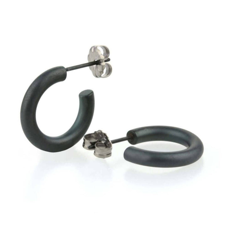 Small round hoop earrings, black titanium 100% hypoallergenic for sensitive ear