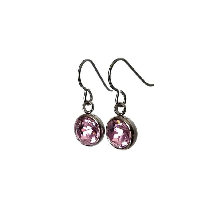 Soft pink rhinestone faceted dangle earrings - Pure titanium, stainless steel and rhinestone