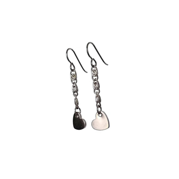 Heart silver chain dangle earrings - Hypoallergenic pure titanium and stainless steel