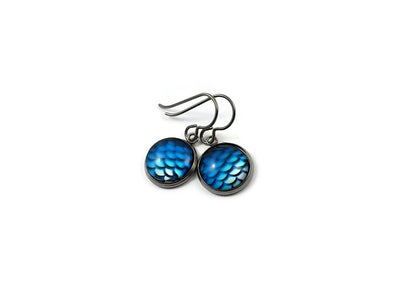 Blue mermaid dangle earrings - Hypoallergenic pure titanium, stainless steel and glass jewelry