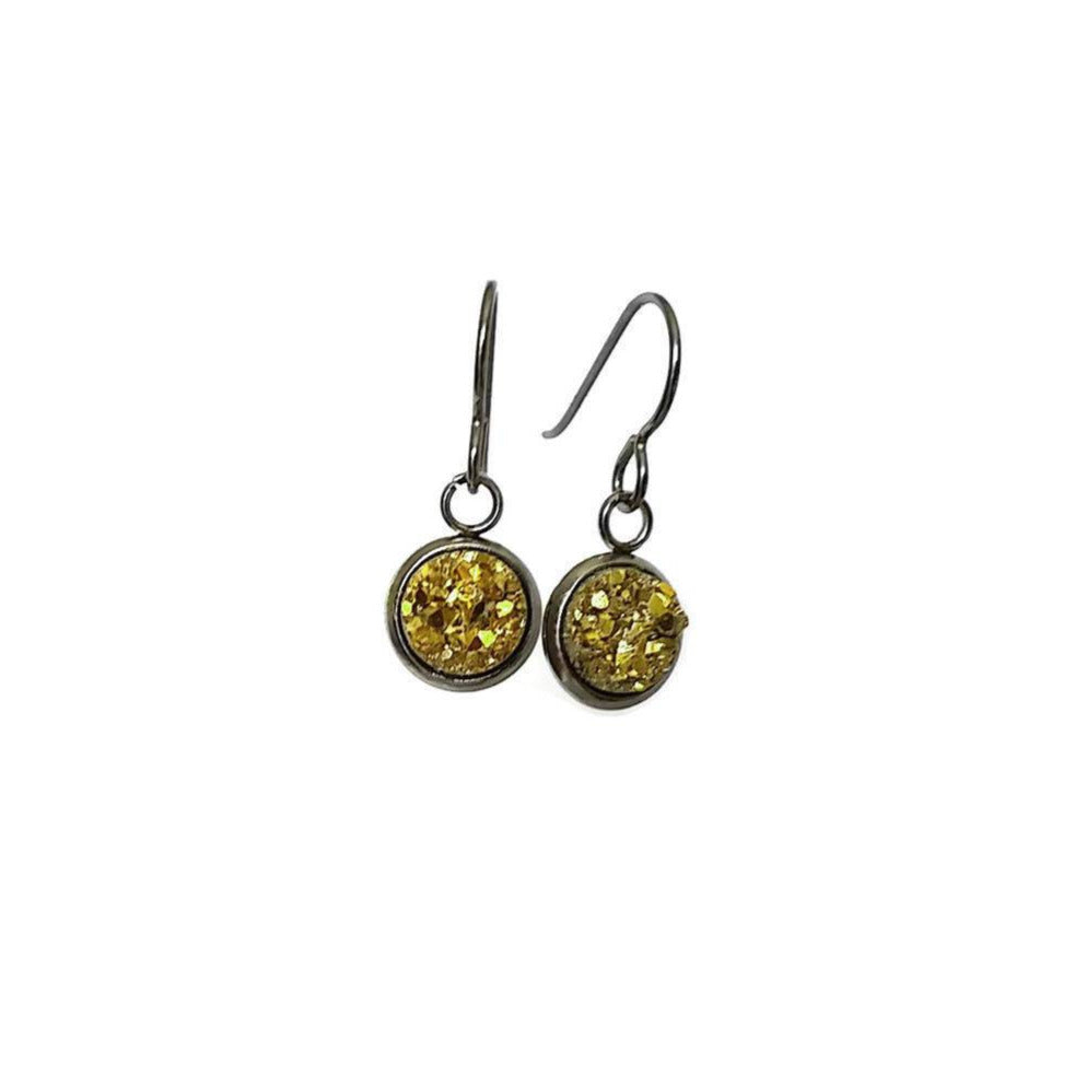 Gold druzy dangle titanium earrings