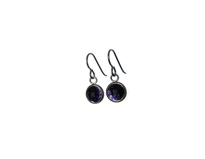 Purple glitter faceted dangle earrings - Hypoallergenic pure titanium, stainless steel and resin jewelry