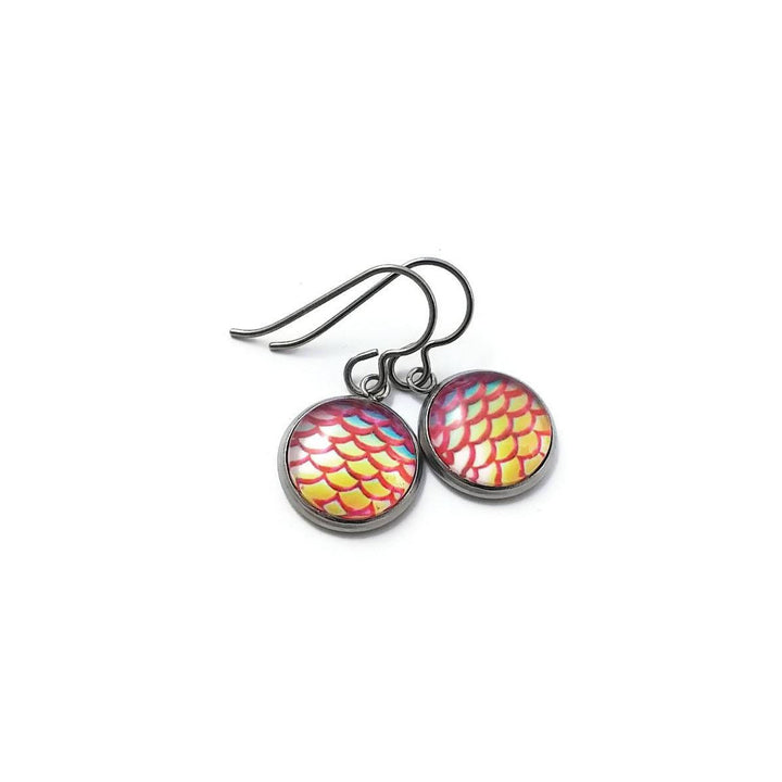 Tangerine mermaid dangle earrings - Hypoallergenic pure titanium, stainless steel and glass jewelry