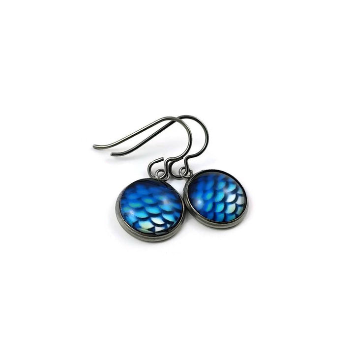 Blue mermaid dangle titanium earrings