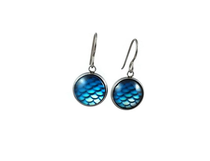 Blue mermaid dangle titanium earrings
