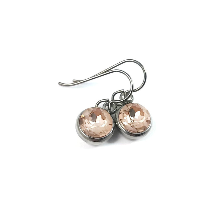 Champagne peach rhinestone faceted dangle earrings - Pure titanium, stainless steel and rhinestone