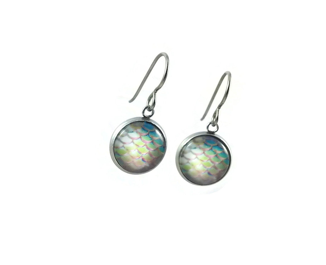 Pinky mermaid dangle earrings - Hypoallergenic pure titanium, stainless steel and glass jewelry
