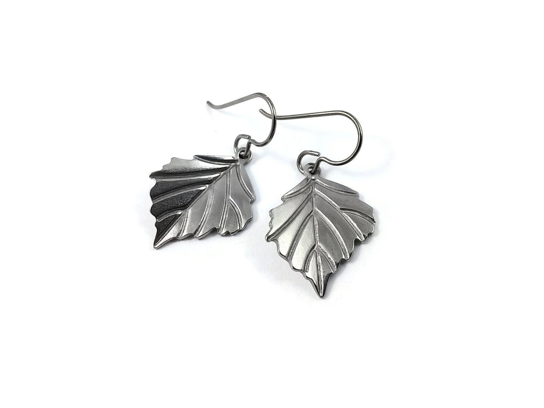 Leaf dangle earrings - Pure titanium and stainless steel