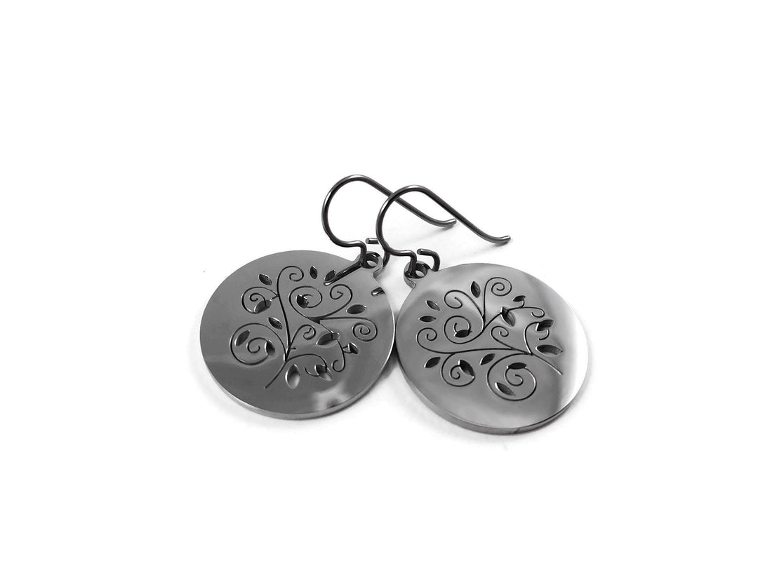 Silver hollow tree dangle earrings - Hypoallergenic pure titanium and stainless steel