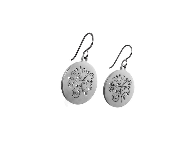 Silver hollow tree dangle earrings - Hypoallergenic pure titanium and stainless steel