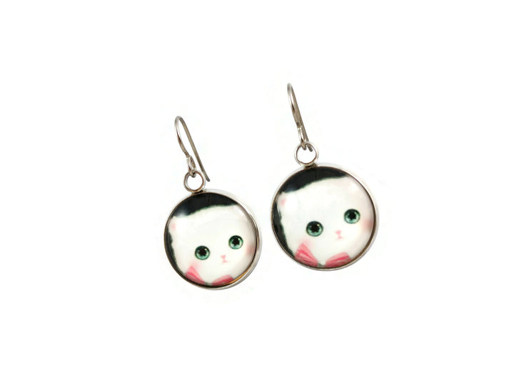 Kitty dangle earrings - Hypoallergenic pure titanium, stainless steel and glass jewelry
