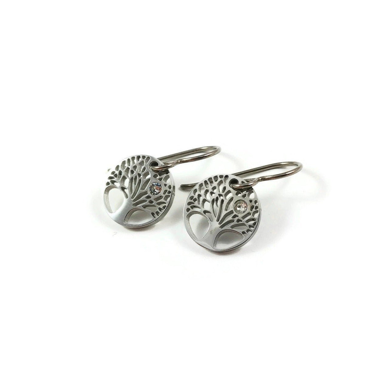Mini tree zirconia dangle earrings - Hypoallergenic pure titanium and stainless steel