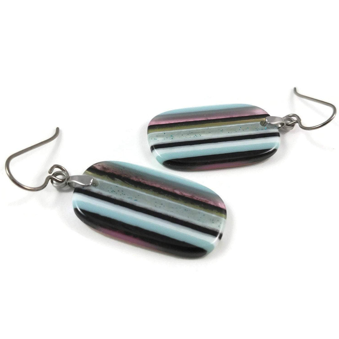 Aqua, white, black and pink drop dangle earrings - Hypoallergenic pure titanium and resin earrings