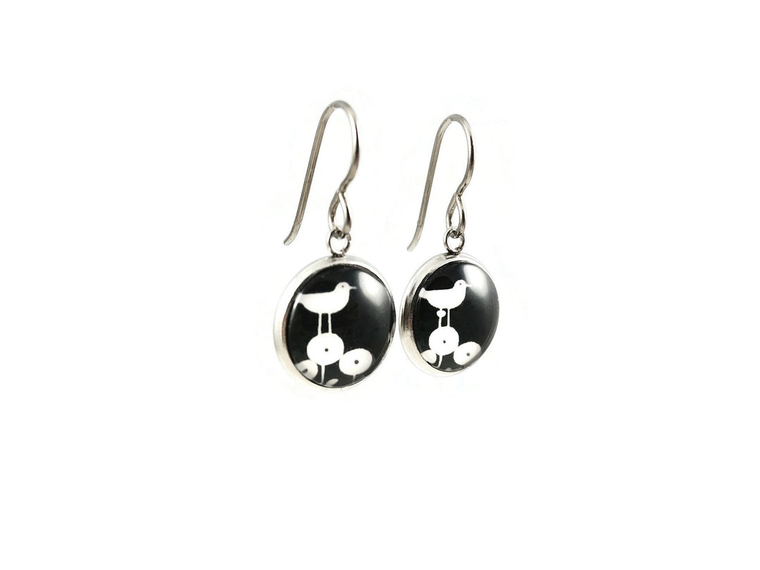 Bird dangle earrings - Hypoallergenic pure titanium, stainless steel and glass jewelry