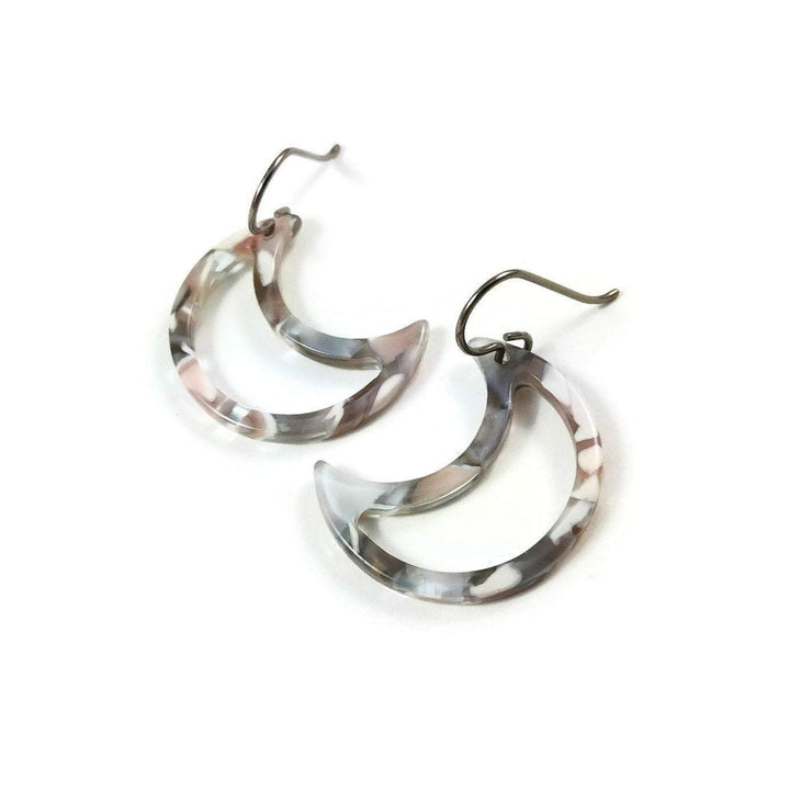 Moon dangle earrings - Hypoallergenic pure titanium and resin earrings