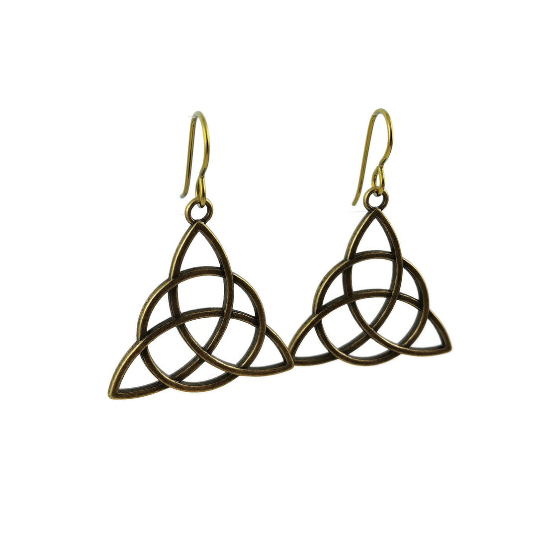Bronze celtic triquetra trinity knot dangle niobium earrings - Hypoallergenic nickel free, lead free and cadmium free
