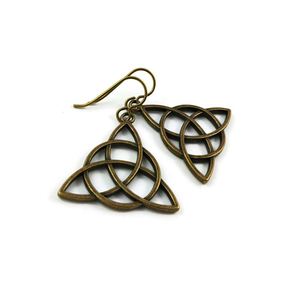Bronze celtic triquetra trinity knot dangle niobium earrings - Hypoallergenic nickel free, lead free and cadmium free
