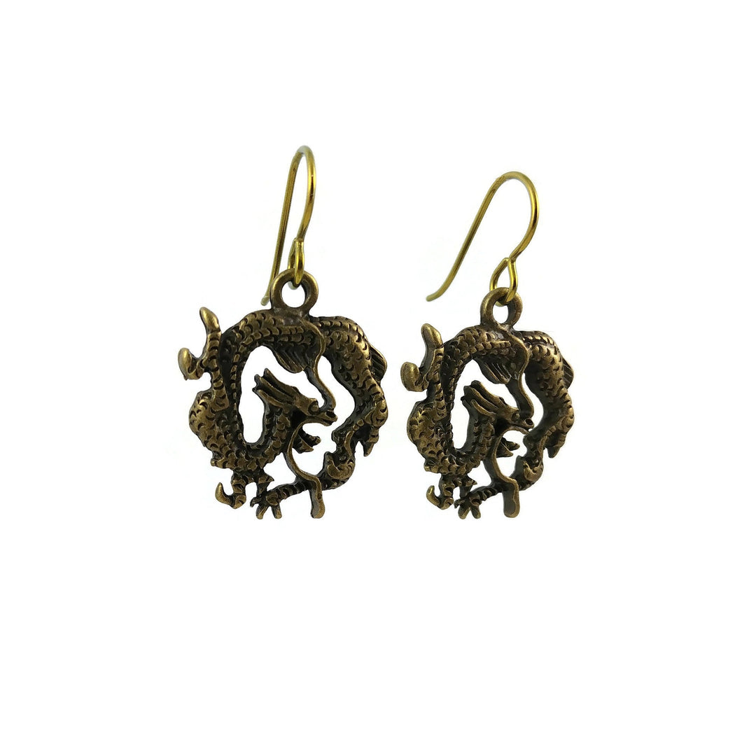 Bronze dragon dangle niobium earrings - Hypoallergenic nickel free, lead free and cadmium free