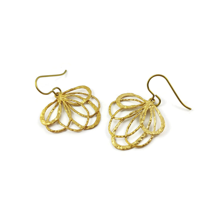 Gold flower dangle niobium earrings - Hypoallergenic nickel free, lead free and cadmium free