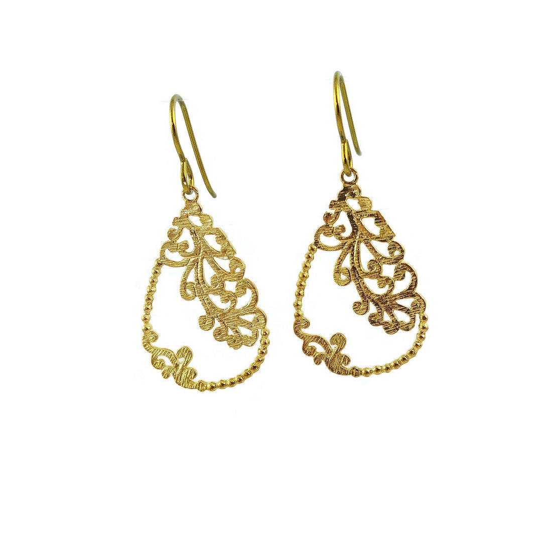 Gold filigree drop dangle niobium earrings - Hypoallergenic nickel free, lead free and cadmium free