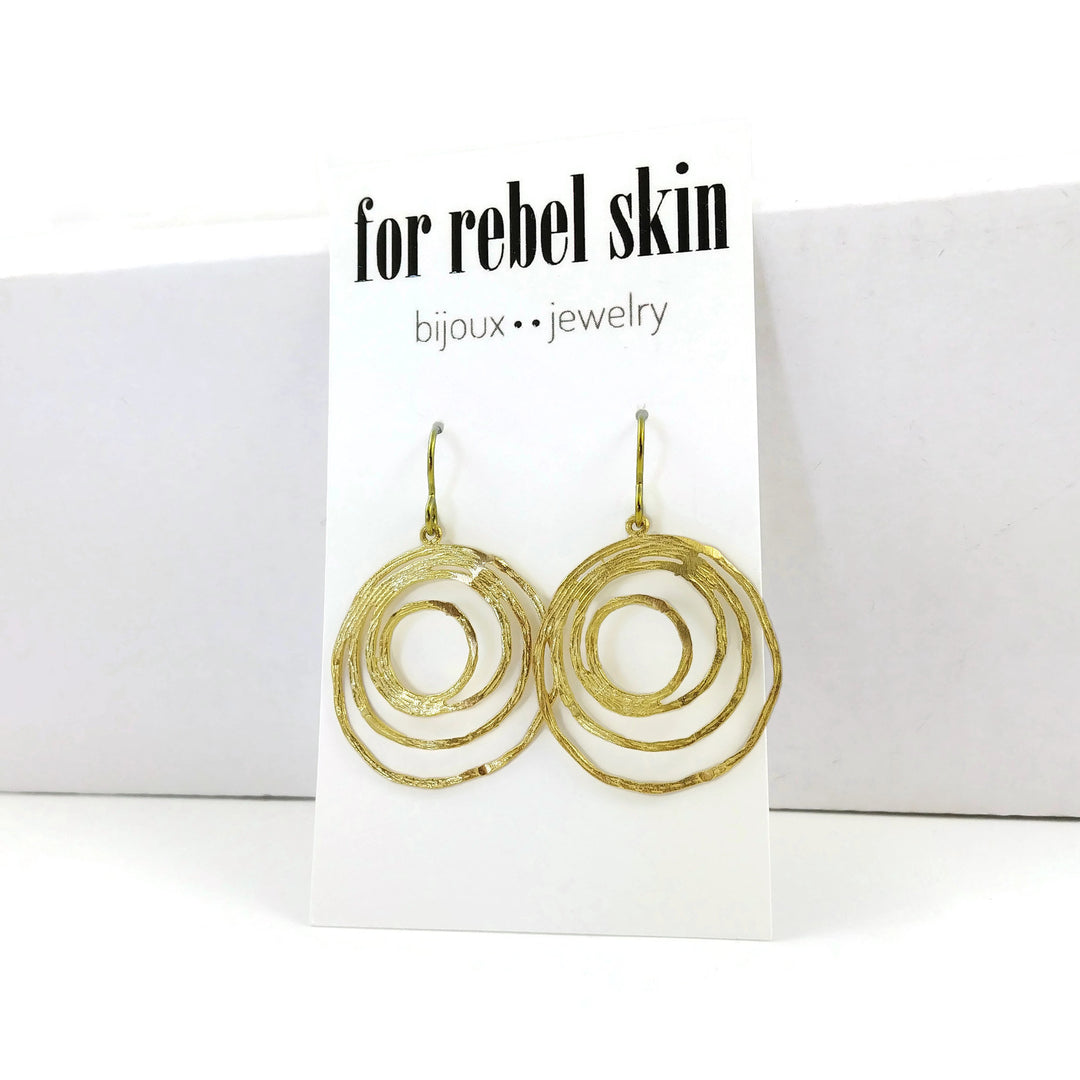 Gold organic circle dangle niobium earrings - Hypoallergenic nickel free, lead free and cadmium free