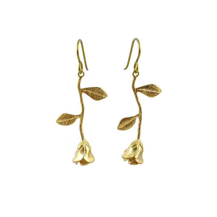 Gold rose flower dangle NIOBIUM earrings