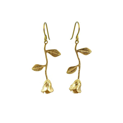 Gold rose flower dangle niobium earrings - Hypoallergenic nickel free, lead free and cadmium free