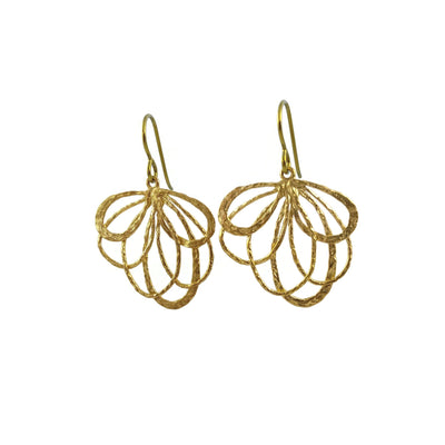 Gold flower dangle niobium earrings - Hypoallergenic nickel free, lead free and cadmium free