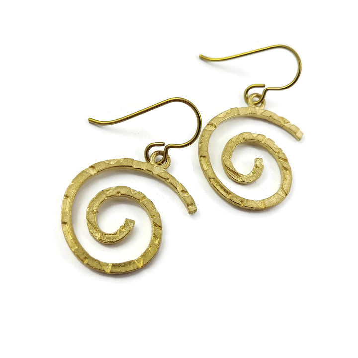 Gold vortex dangle niobium earrings - Hypoallergenic nickel free, lead free and cadmium free