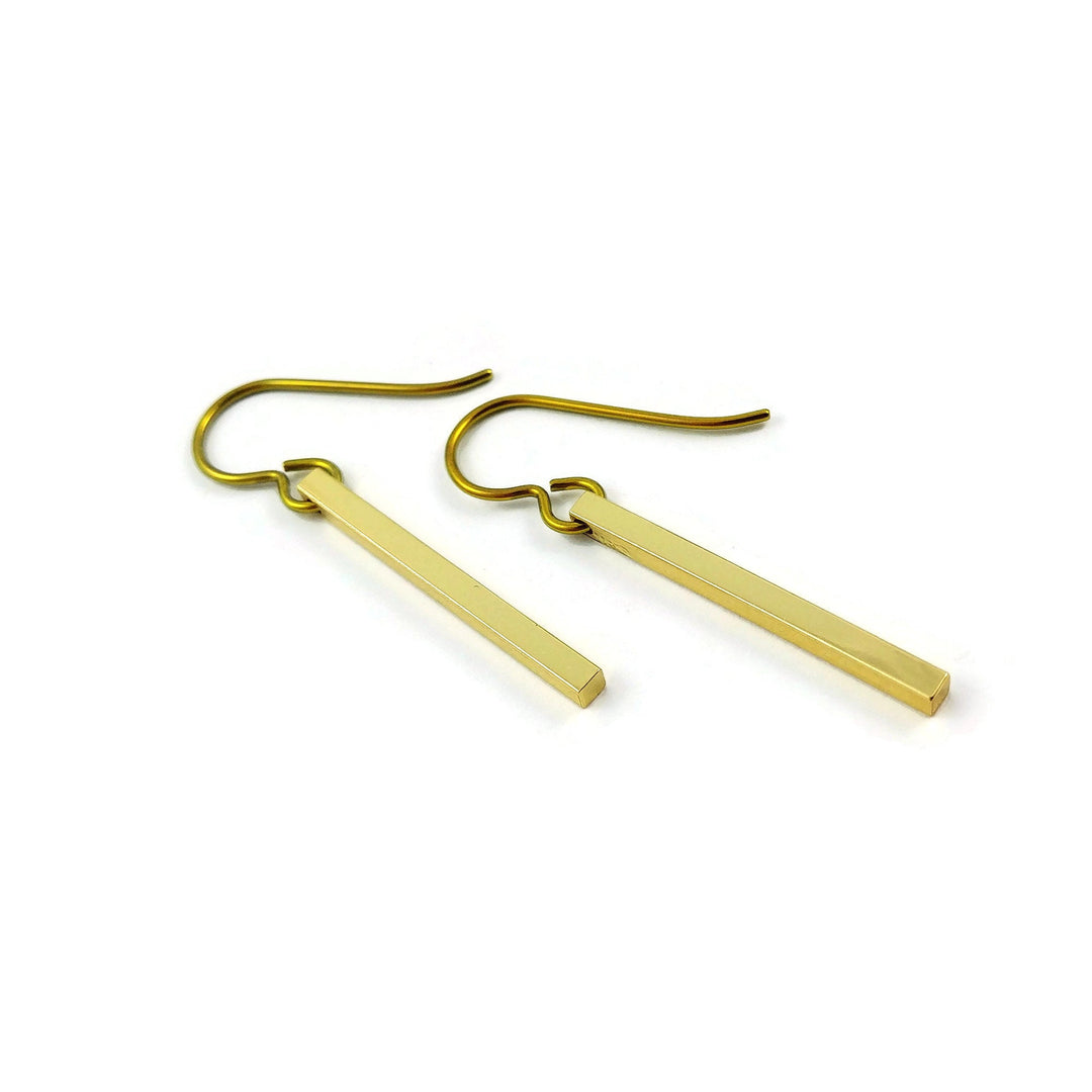 Gold minimalist rectangle niobium earrings