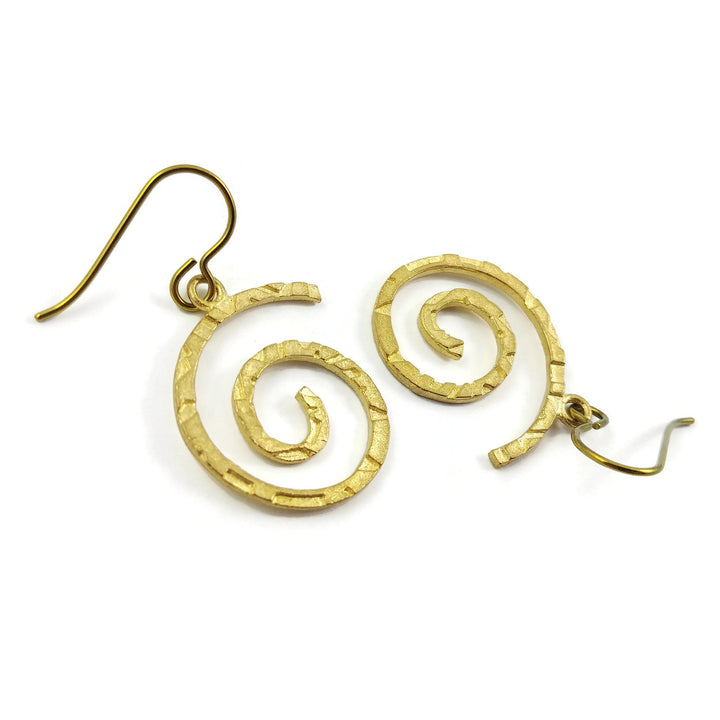 Gold vortex dangle niobium earrings - Hypoallergenic nickel free, lead free and cadmium free