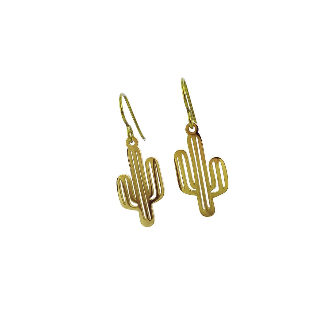 Gold cactus dangle niobium earrings - Stainless cactus drop earrings