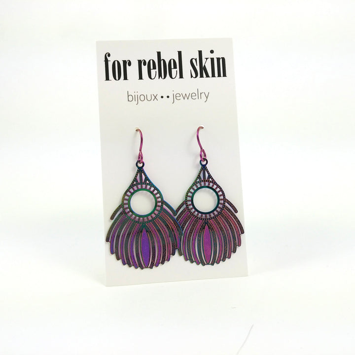 Rainbow filigree boho drop dangle niobium earrings - Hypoallergenic art deco earrings