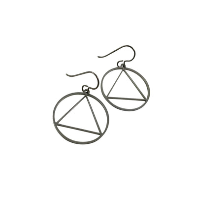 Triangle in circle dangle earrings - Pure titanium and stainless steel