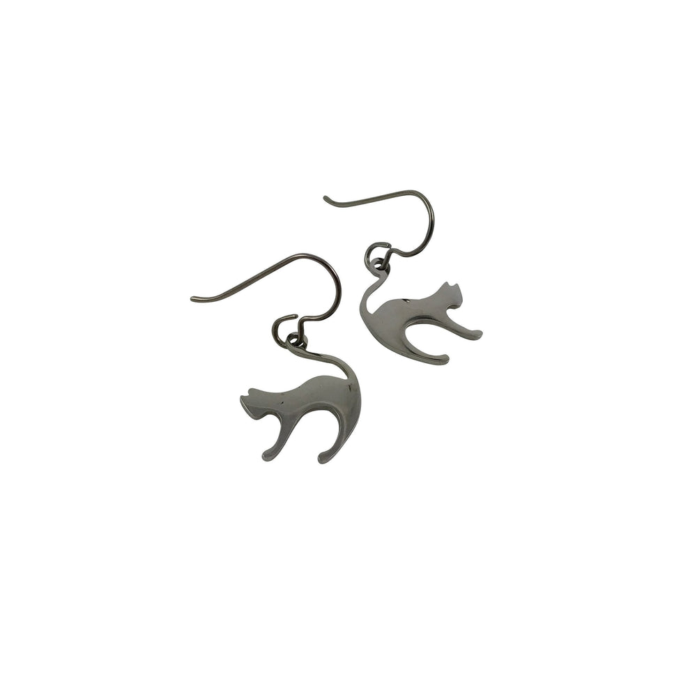Small playfull cat dangle earrings - Hypoallergenic pure titanium and stainless steel