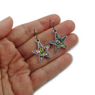 Silver star with glitter, sequins, paillette dangle earrings - Hypoallergenic pure titanium and acrylic