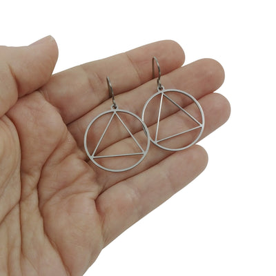 Triangle in circle dangle earrings - Pure titanium and stainless steel