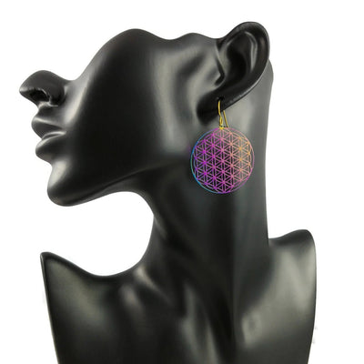 Flower of life earrings, Rainbow filigree dangle earrings, Lightweight statement earrings, Hypoallergenic niobium jewelry