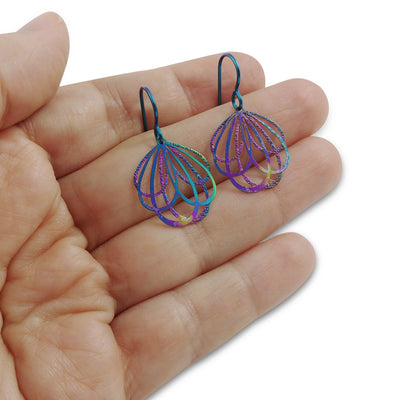 Flower niobium earrings, Rainbow filigree dangle earrings, Lightweight floral earrings, Women gardener gift idea