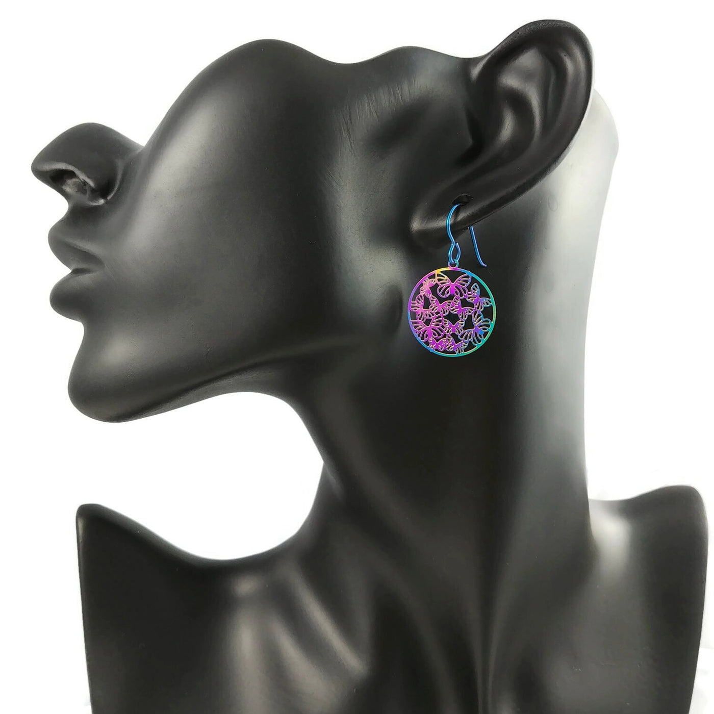 Rainbow butterfly earrings, Colorful dangle drop earrings, Lightweight butterflies earrings, Hypoallergenic niobium jewelry