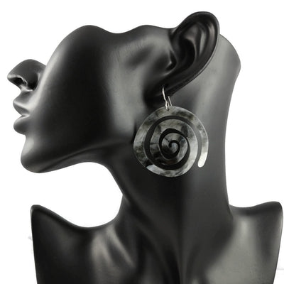 Gray resin dangle earrings, Statement tribal earrings, Hypoallergenic pure titanium jewelry, Large unique earrings