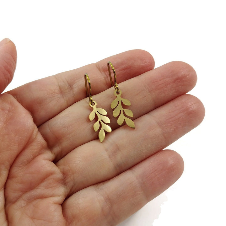 Dainty gold branch earrings, Niobium and stainless botanical earrings, Nature minimalist jewelry gift for her