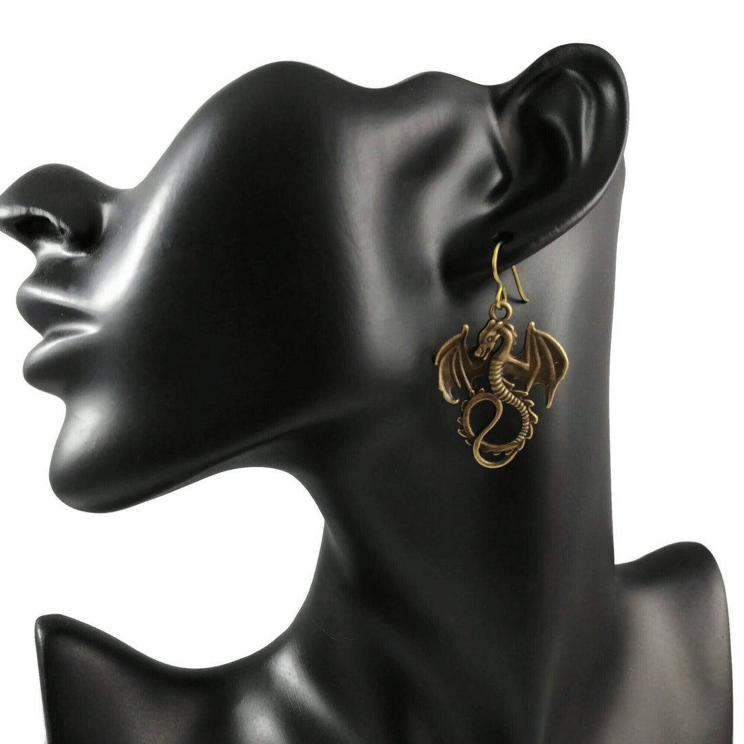 Statement dragon earrings, Niobium medieval dangle earrings, Fantasy jewelry gift, Nickel free sensitive ears earrings