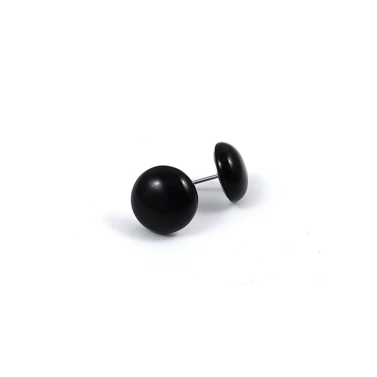 Black agate stud earrings, Pure titanium and gemstone jewelry