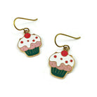 Cute cupcake dangle earrings, Hypoallergenic gold niobium jewelry, Food lover enamel earrings